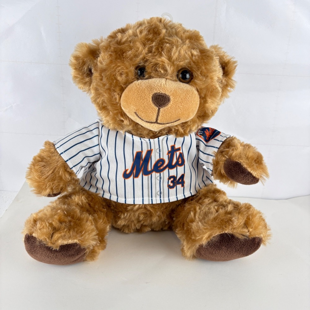 FOCO New York Mets Kodai Senga 34 Plush Teddy Bear MLB Baseball Pinstripe Jersey